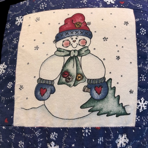 Set of 2 Vintage Quilted Throw Pillows Snowman Christmas Winter   Grannycore - Picture 5 of 7